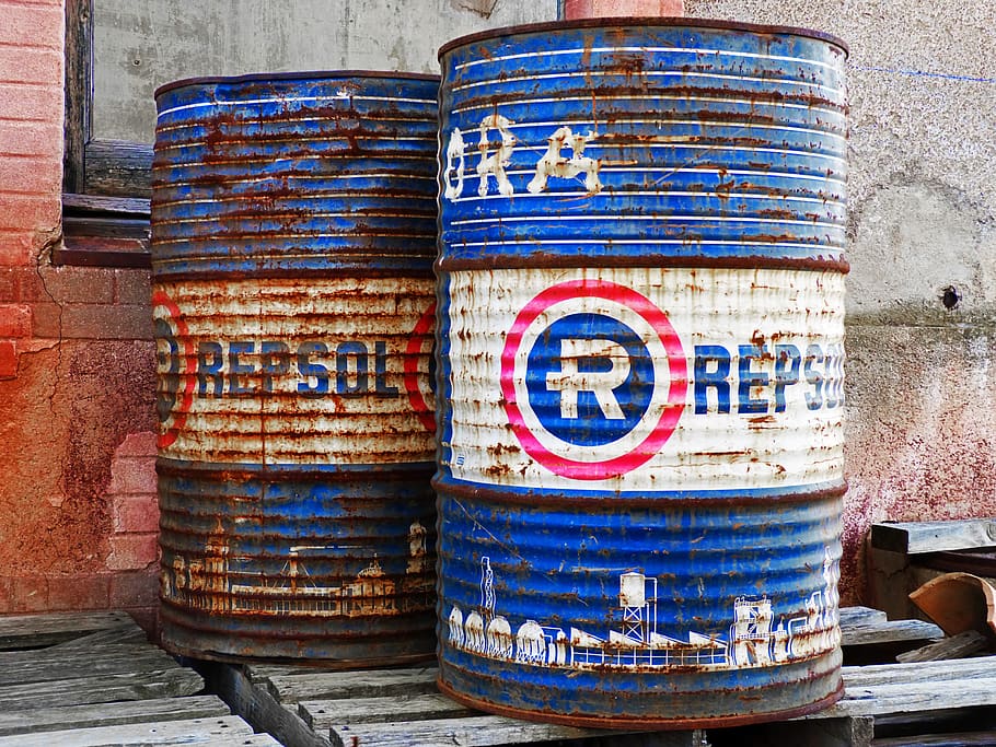 drums, fuel, barrels of oil, old, rusty, wall - building feature, HD wallpaper