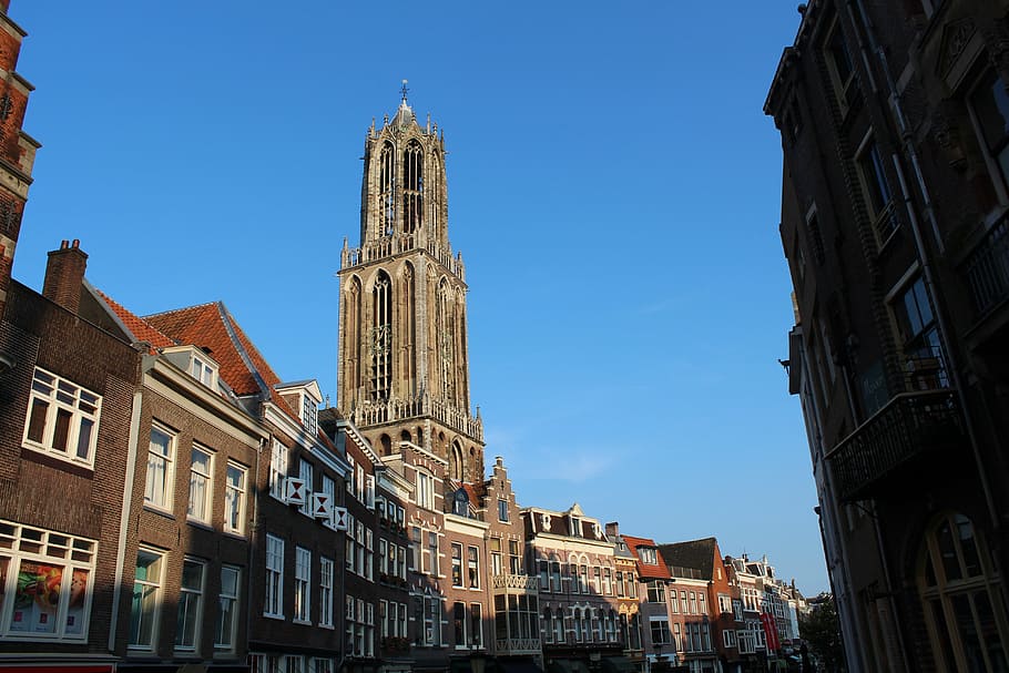 low angle photography of buildings, dom tower, utrecht, netherlands, HD wallpaper