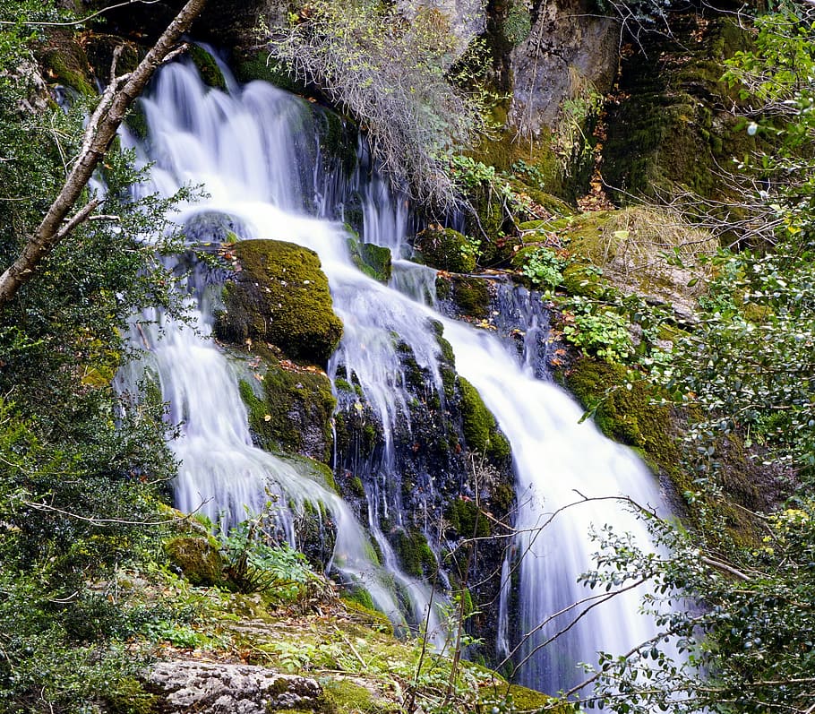 waterfall, river, rocks, stones, throat, silk effect, nature HD wallpaper