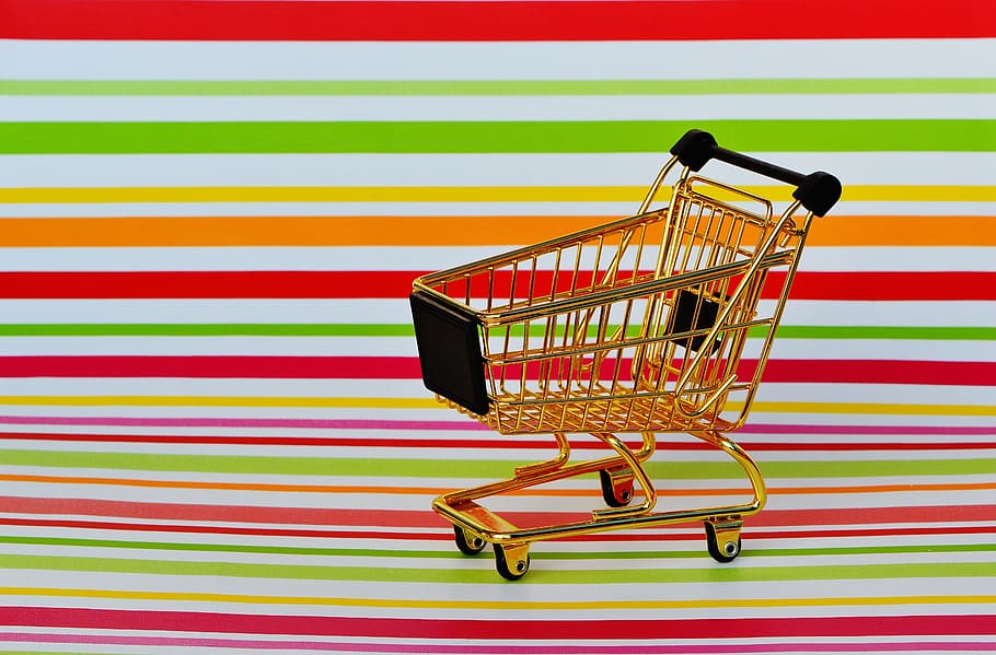 HD wallpaper: brass-colored shopping cart, purchasing, candy, trolley