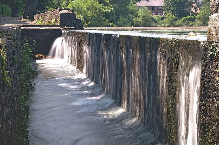 water flow, flow old, structure, fall, motion, running, flowing water HD wallpaper
