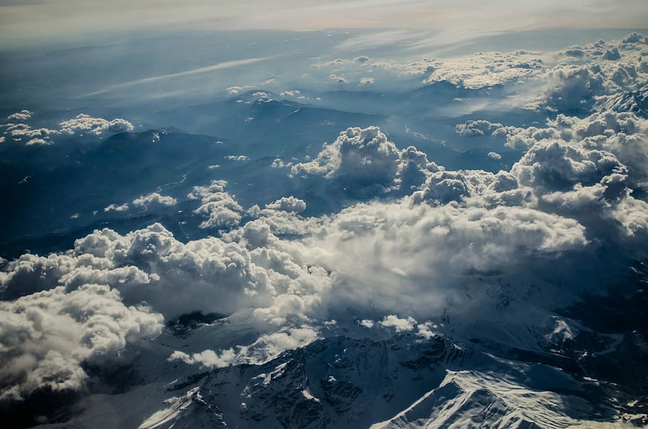 high-angle photo of clouds, aerial view of white clouds, sky HD wallpaper