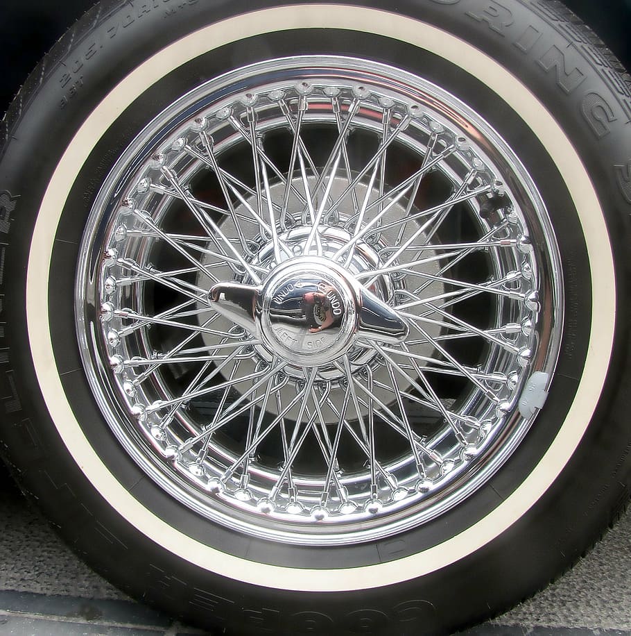 chrome, car wheel, spoke wheel, oldtimer, vintage car, sportscar HD wallpaper
