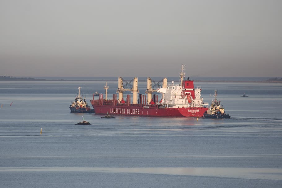 white and red metal boat on body of water, odense fjord, ship, HD wallpaper