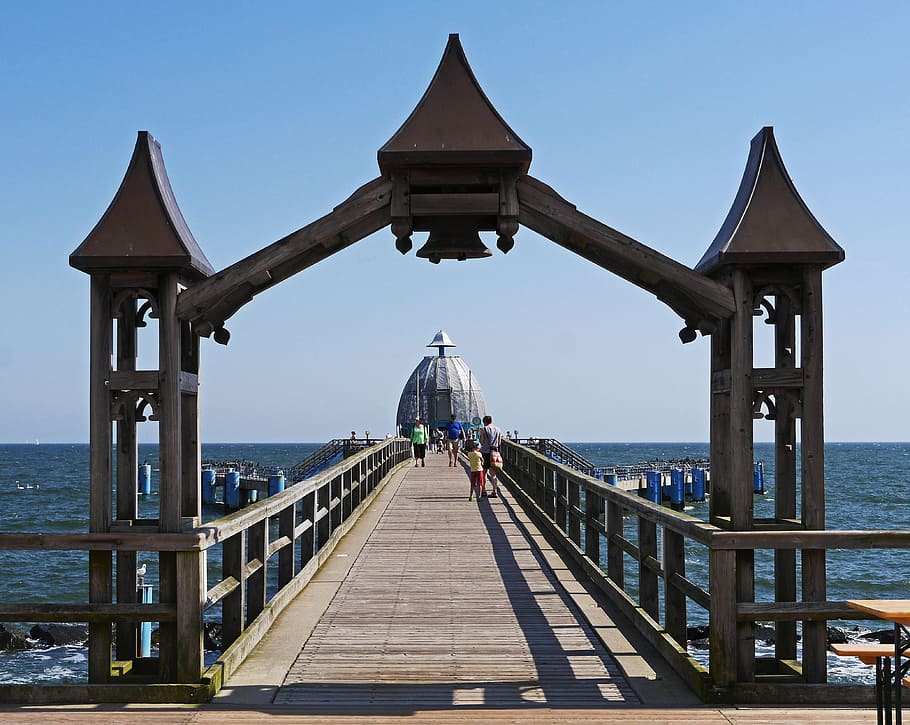 sellin, rügen, sea bridge, access, archway, bell, web, pillar, HD wallpaper