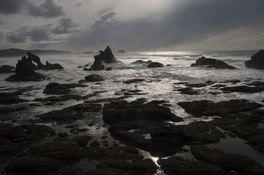 rock formation during daytime, beach, ocean, rocks, sea, nature HD wallpaper