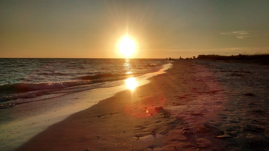 beach, sunset, sky, travel, tropical, landscape, coast, wave HD wallpaper