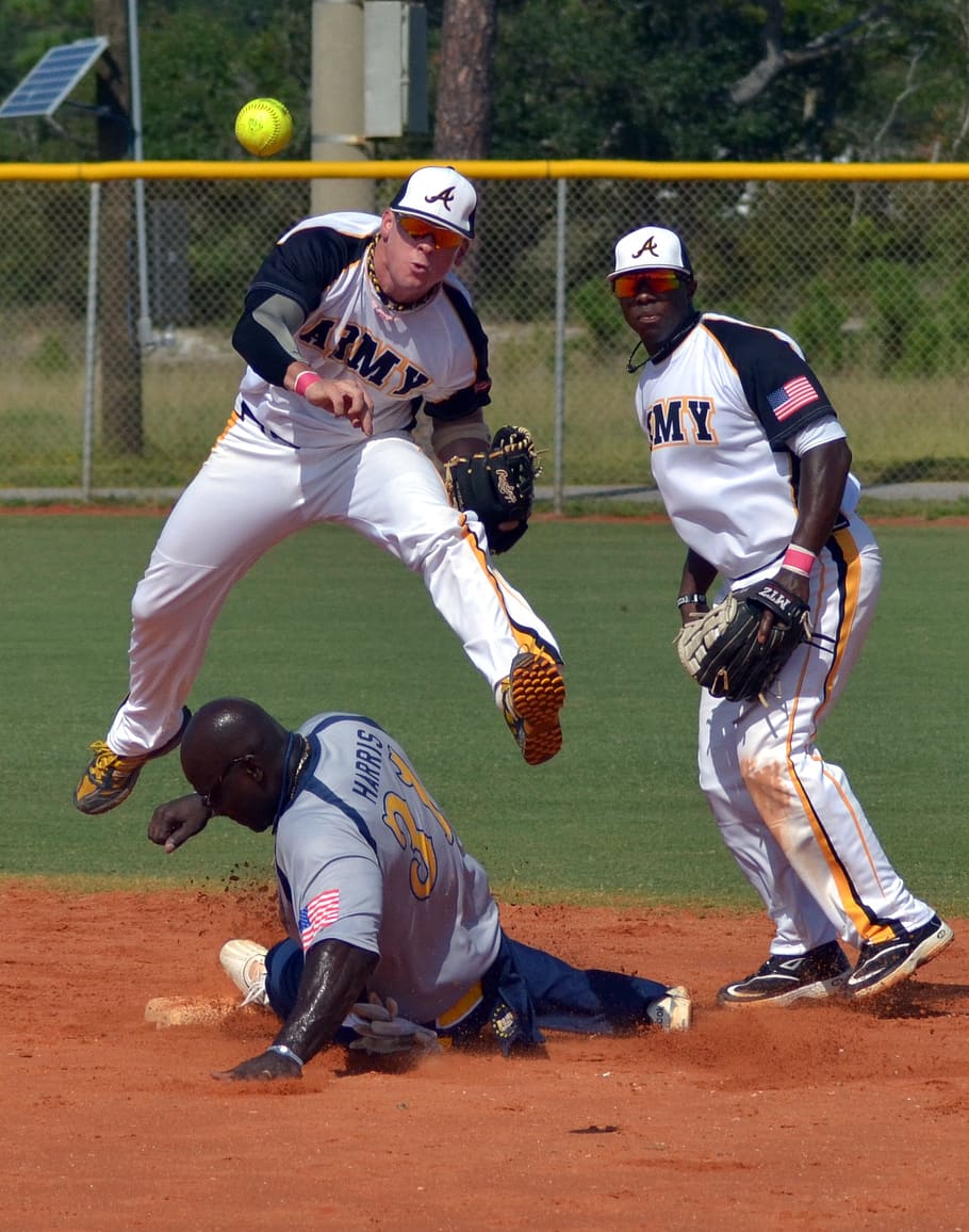baseball, second base, play, infield, runner, throw, sport HD wallpaper