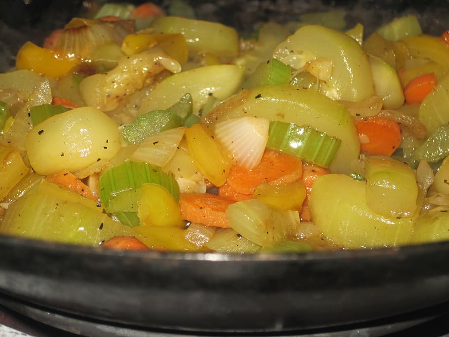 food, stir fry, vegetables, cooking, dinner, onions, pan, cooking Pan