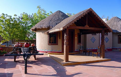 Hut, Rustic, Kachchh, Kutch, bhunga, traditional, mud, thatch HD wallpaper