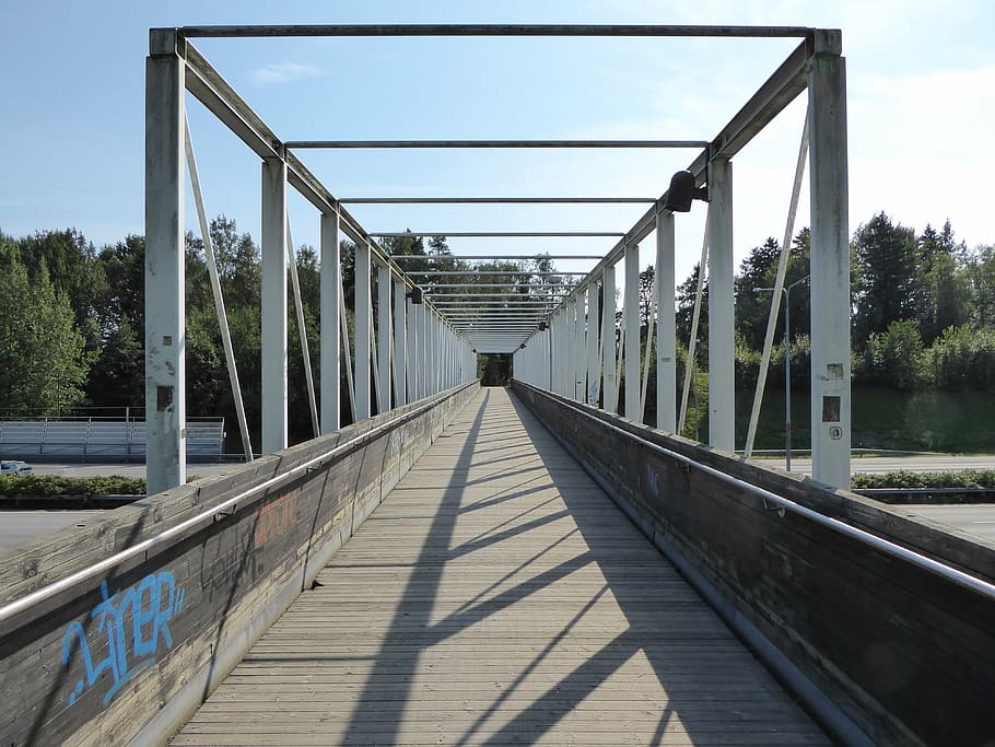 bridge, shipping, box, the way forward, direction, railing HD wallpaper