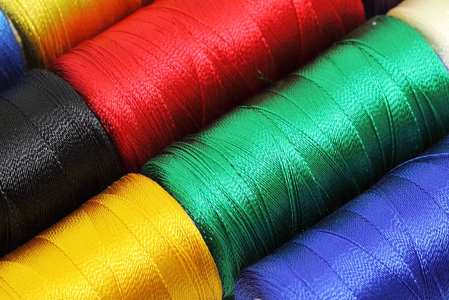 close-up photography of assorted-color threads, colored, textiles, HD wallpaper