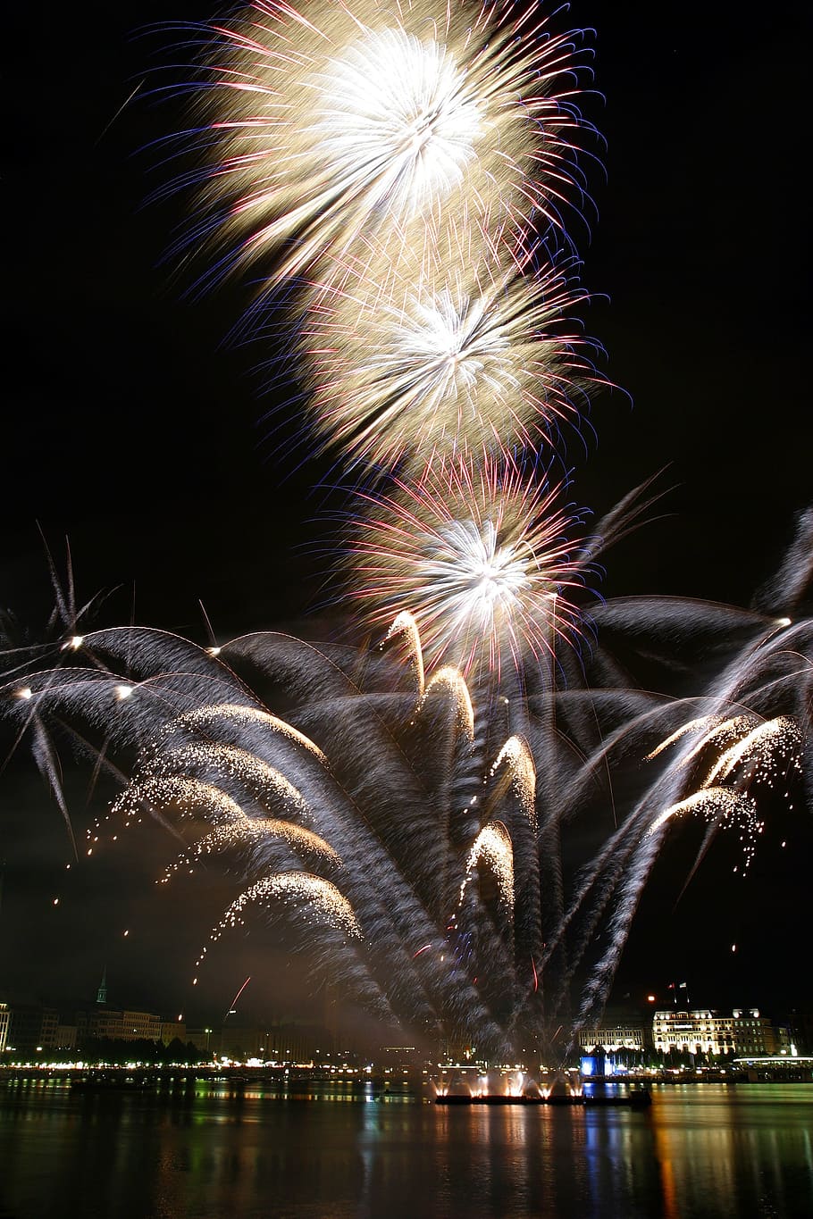 fireworks, light, rocket, burn, flame, atmosphere, black background HD wallpaper
