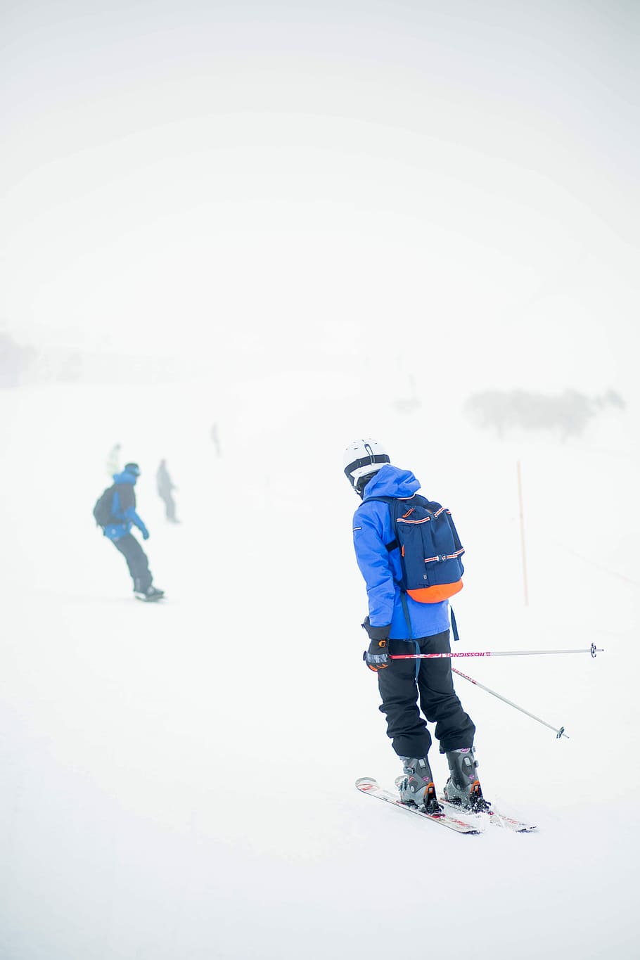 man with ski board on snow covered filled, winter, outdoors, mountain HD wallpaper