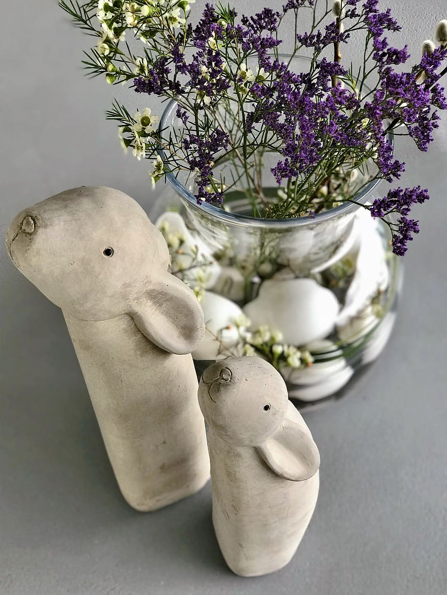 easter, egg, flower, easter bunny, rabbit, hare, vase, plant HD wallpaper
