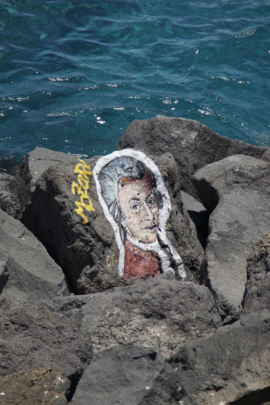 mozart, musician, composer, painting, stones, shore stones, HD wallpaper