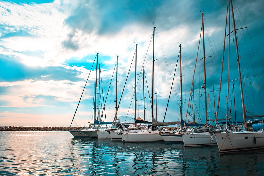 sail boat on doking port during daytime, landscape, seascape, HD wallpaper