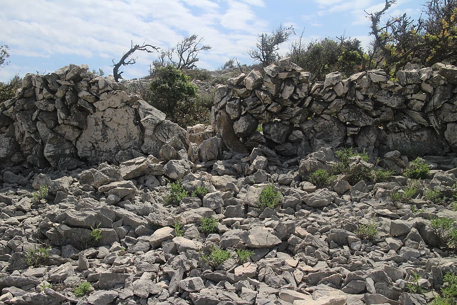 stones, wall, stone wall, rock, solid, rock - object, sky, day HD wallpaper