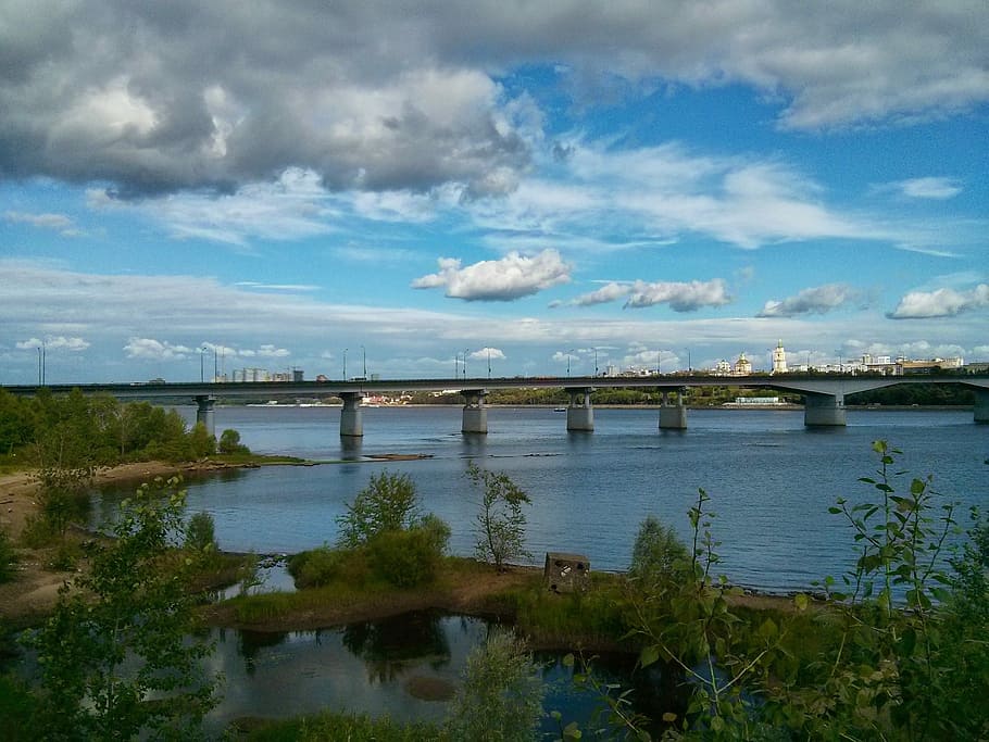 Permian, Kama, River, Bridge, sky, water, cloud - sky, nature HD wallpaper