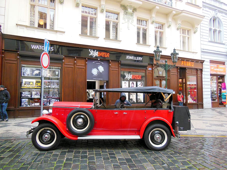 prague, czech republic, oldtimer, jaguar, downtown, old town HD wallpaper