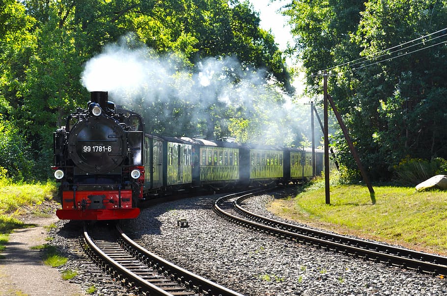 red and black train during daytime, steam locomotive, rasender roland, HD wallpaper