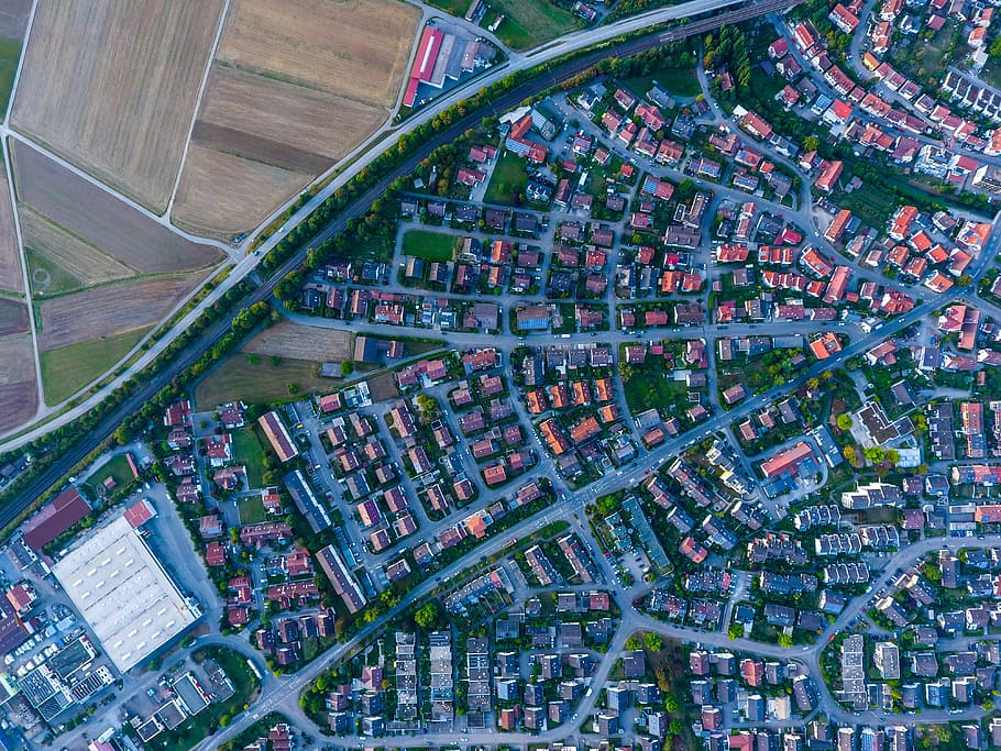 aerial photography of houses and buildings, aerial photography of buildings HD wallpaper