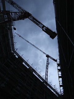 site, baukran, construction work, scaffold, low angle view HD wallpaper