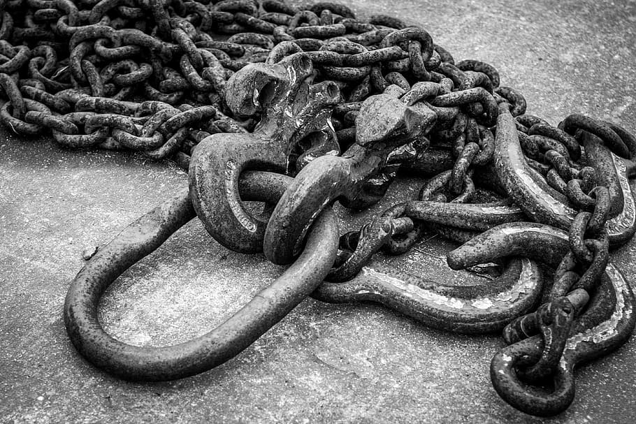 chain, rusty, port, fix, metal, helgoland, black and white HD wallpaper