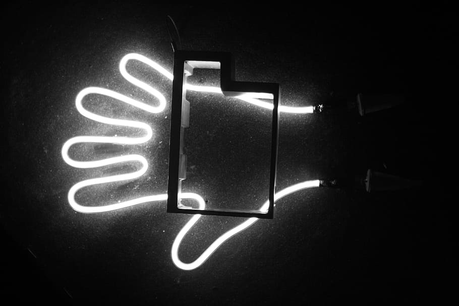 white hand LED signage, help, neon, art, composition, illuminated HD wallpaper