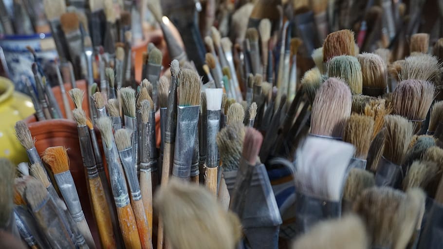 many brushes, variation, oil, large group of objects, choice HD wallpaper
