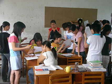 group of people inside room holding papers, class, discussion HD wallpaper