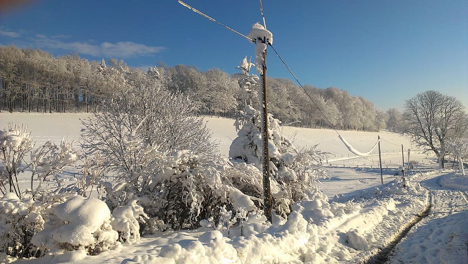 Winter, Winter, Winter Magic, snow, deep snow, strommast, power line HD wallpaper
