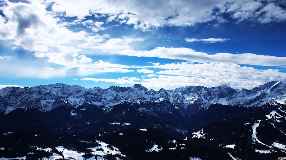 Mountains, Valley, Outlook, Alpine, winter, cold, snow, forest HD wallpaper
