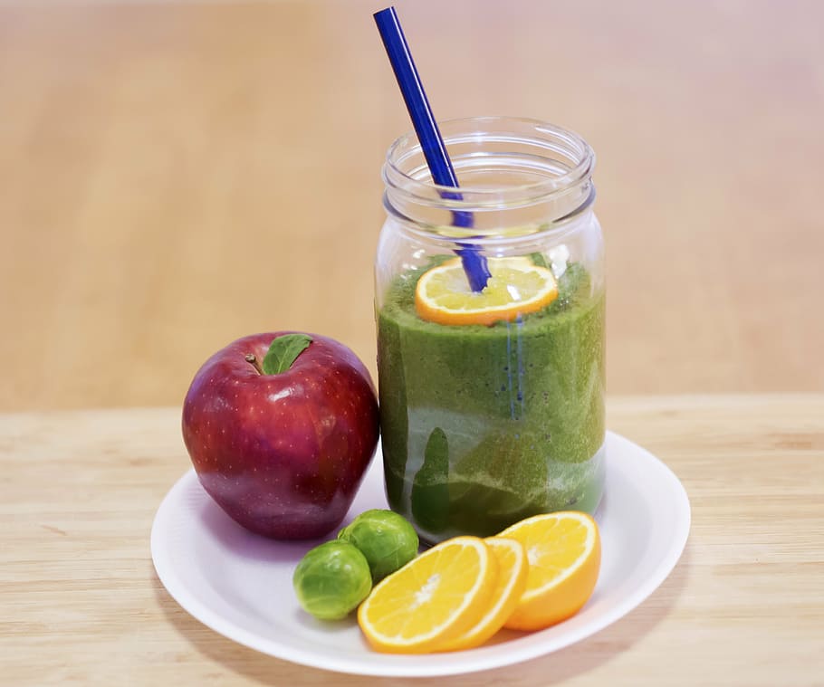 fruit shake on white plate, smoothie, veggie, juice, kitchen HD wallpaper