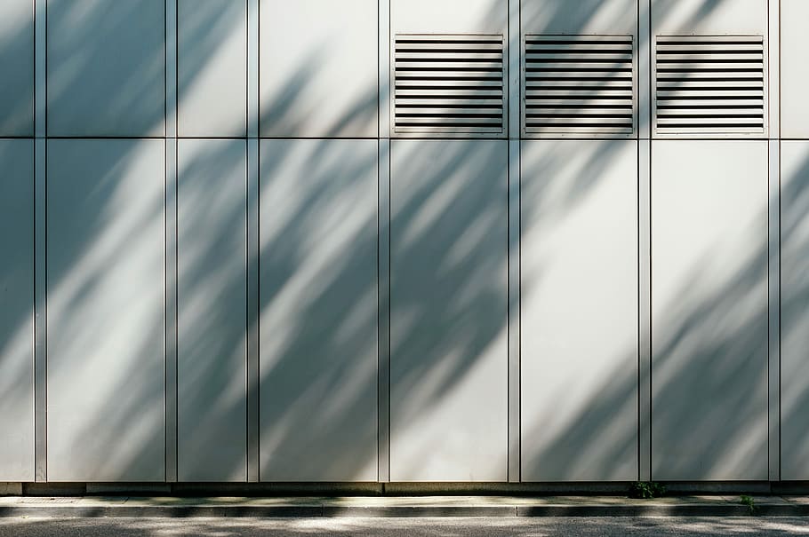 grey metal lockers, wall, urban, street, city, light, shadow, HD wallpaper