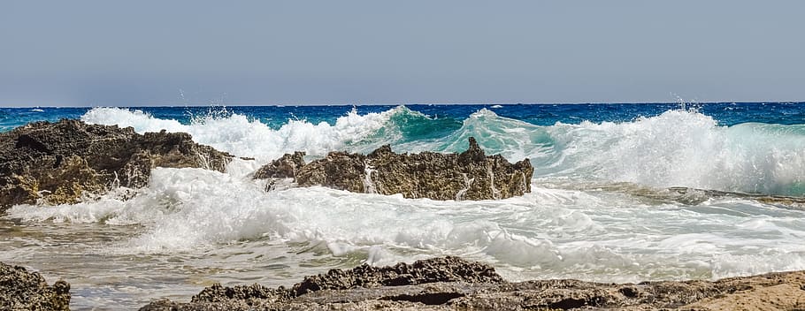 rocky coast, wave, smashing, wind, nature, landscape, power HD wallpaper