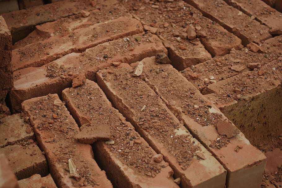 bricks, construction, materials, heaped, clay, baked, burnt HD wallpaper