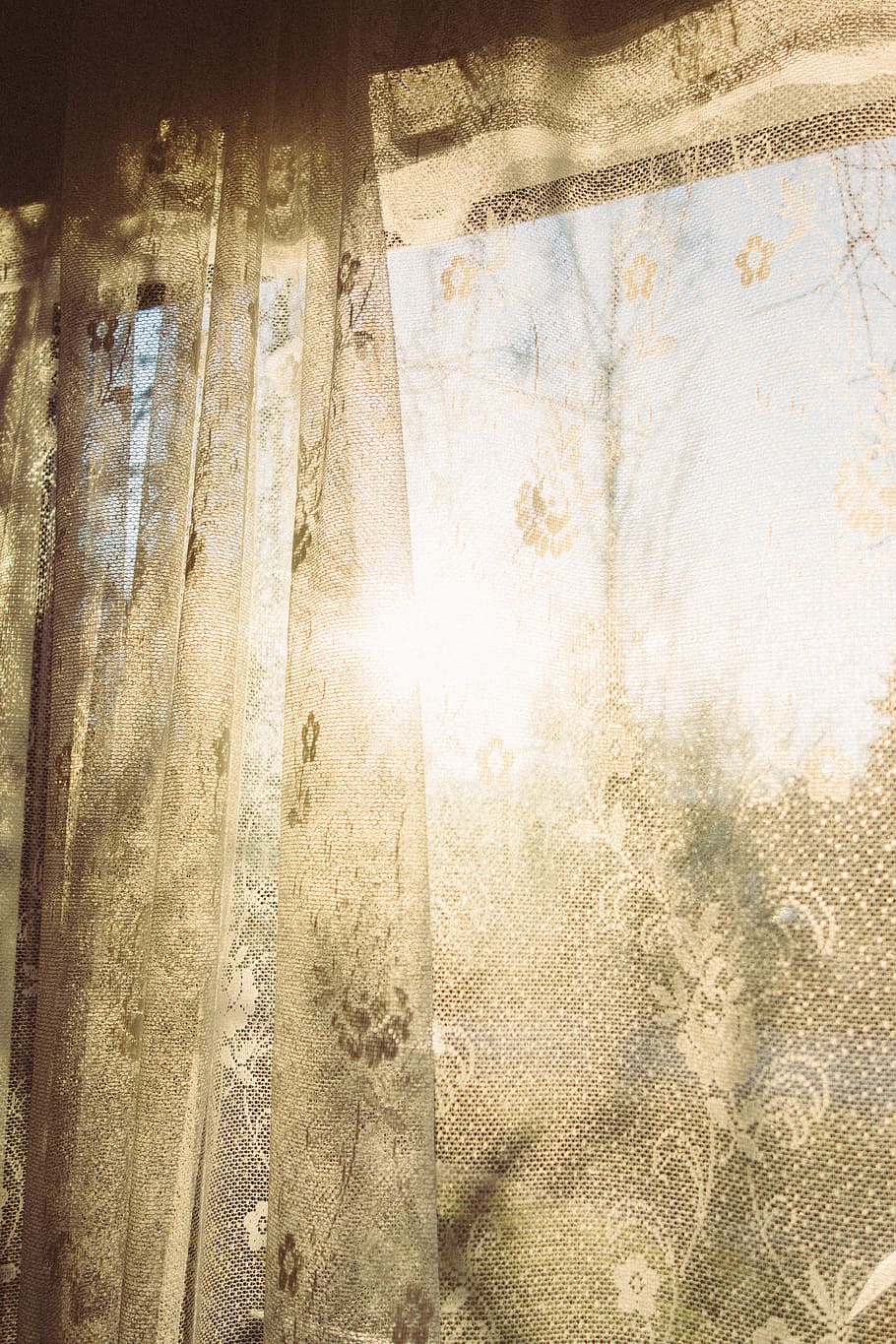 Sunset through window, abstract, backgrounds, curtain, old, old-fashioned HD wallpaper