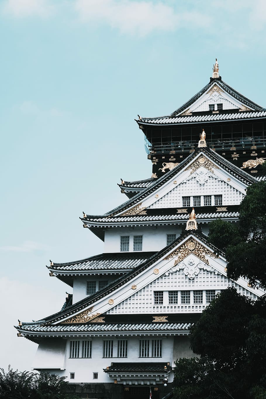 Japan 2017, white and black oriental castle, architecture, building HD wallpaper