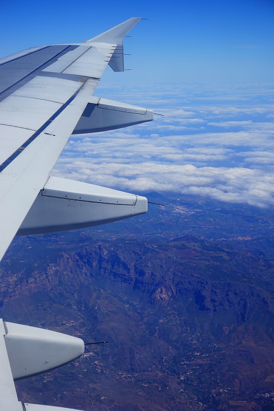 fly, aircraft, wing, sky, clouds, blue, island, aerial photographs HD wallpaper