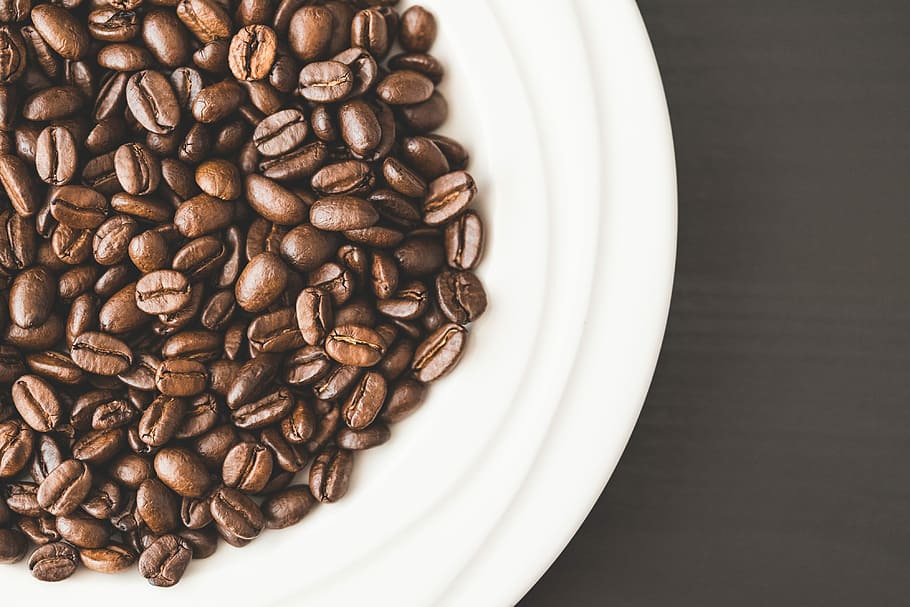 White Bowl Full of Coffee Beans, brown, cafe, caffeine, drink, HD wallpaper