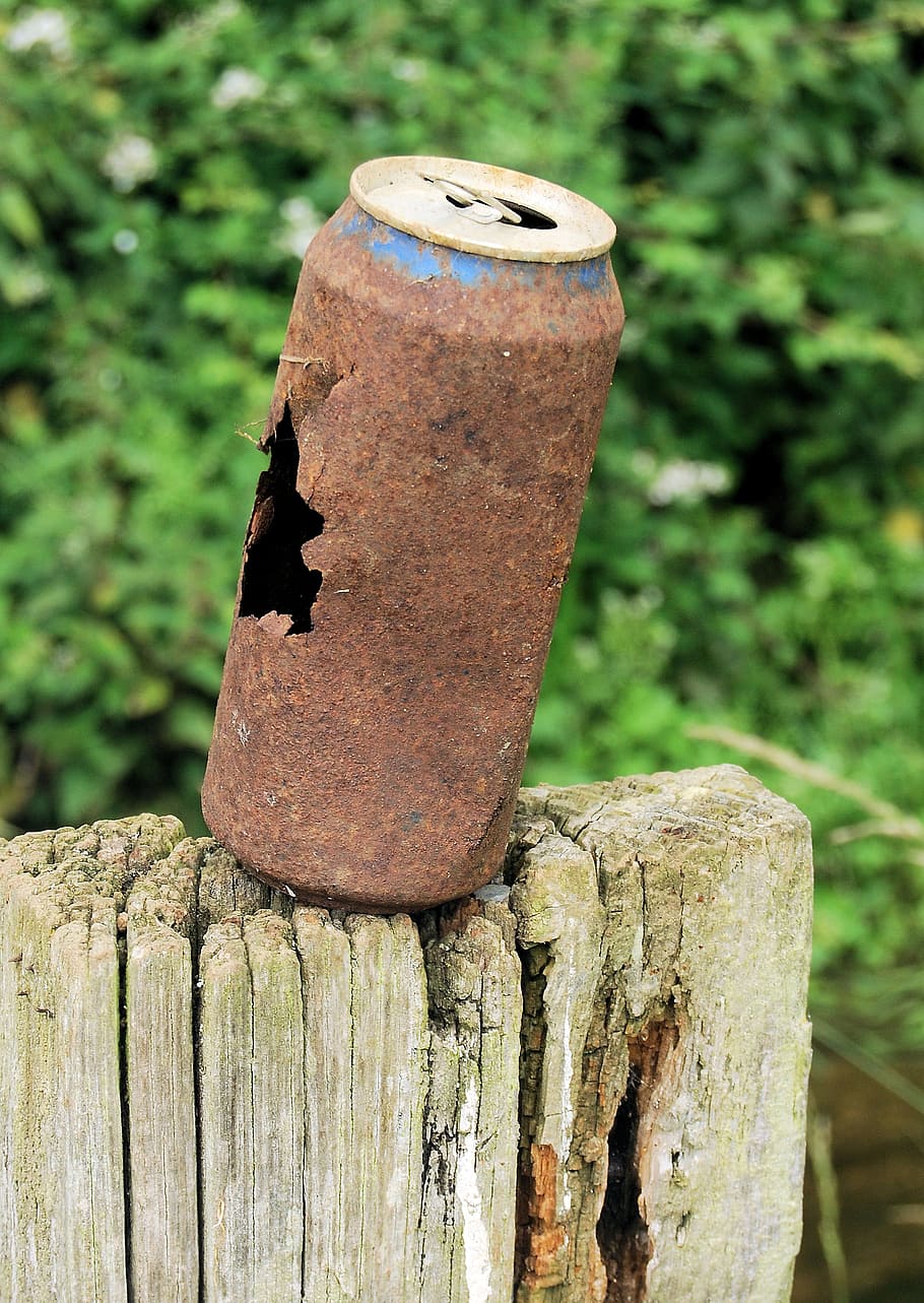 can, rusty, drinks, old, metal, pollution, empty, garbage, wood - material HD wallpaper