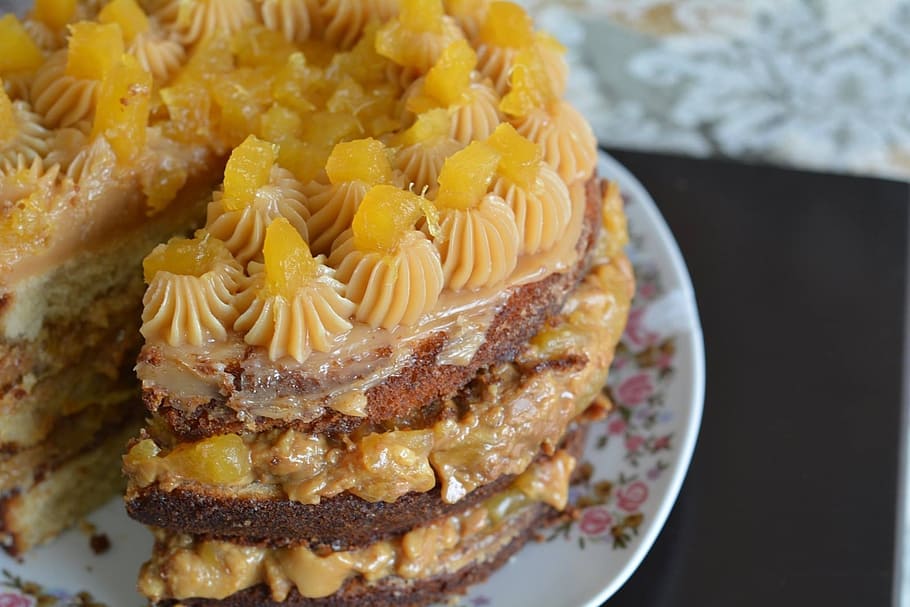 cake, pineapple, dulce de leche, food, food and drink, indulgence HD wallpaper