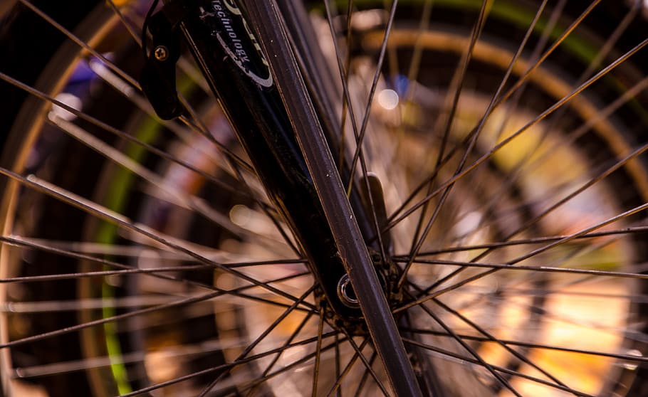 bike, rays, tire, close-up, bicycle, focus on foreground, no people HD wallpaper