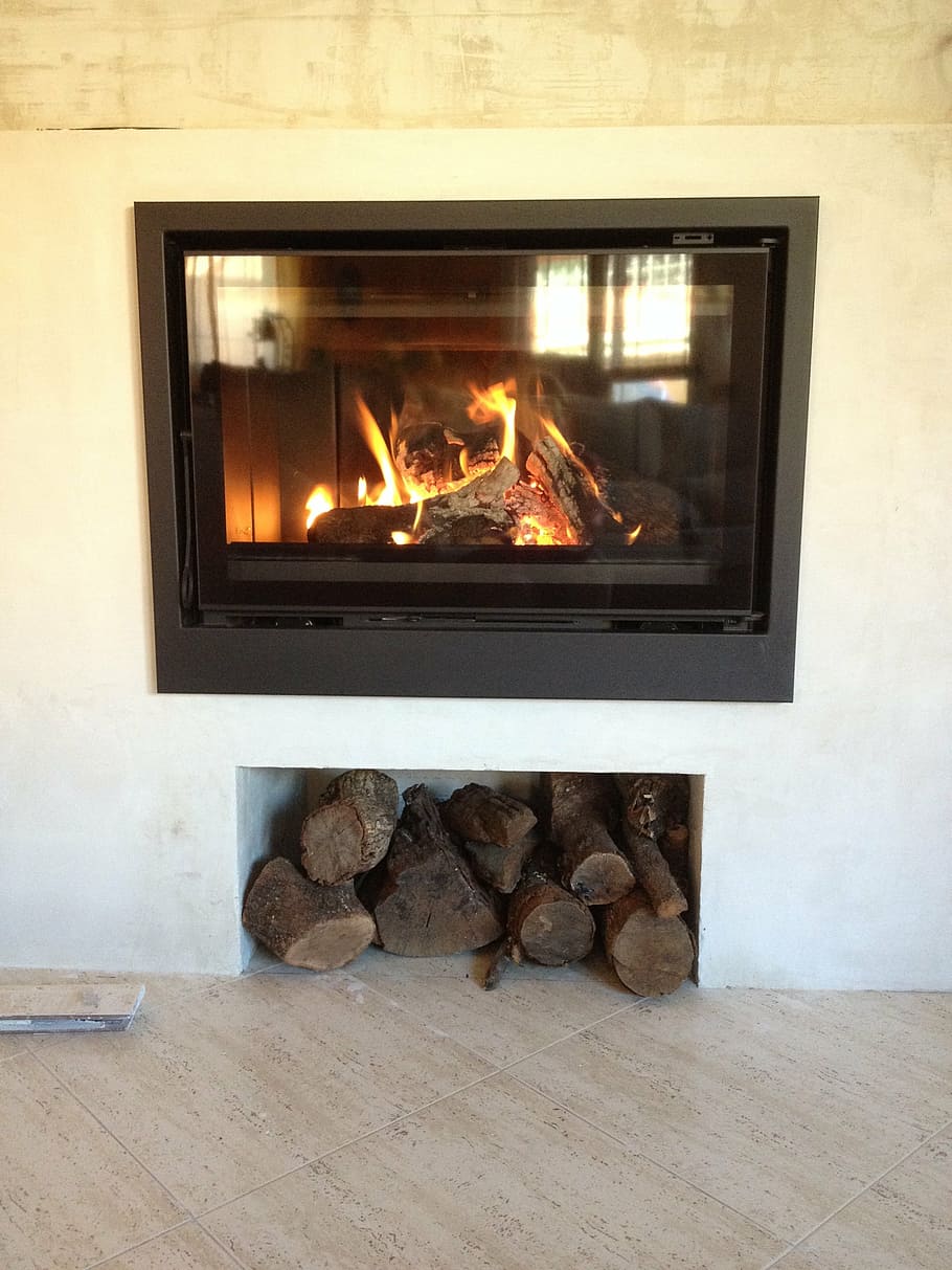 fireplace, home, winter, cut firewood, heat, flame, fire - natural phenomenon HD wallpaper
