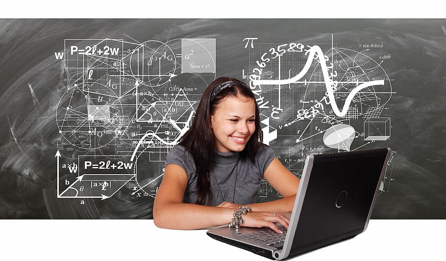 woman using laptop computer, learn, school, student, mathematics, HD wallpaper