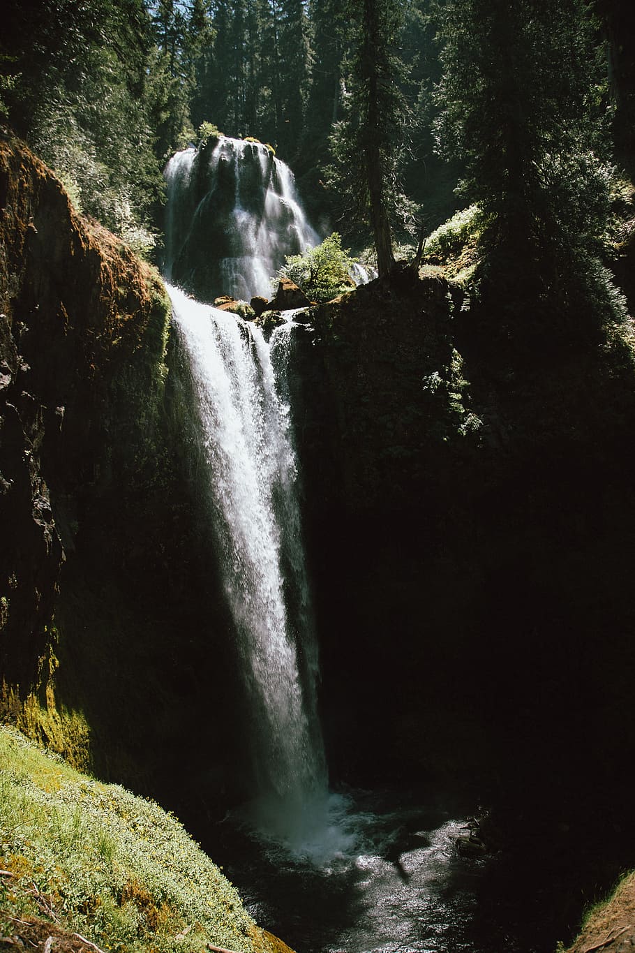 Waterfall, Cascade, Gorge, Stream, river, forest, wild, flowing HD wallpaper
