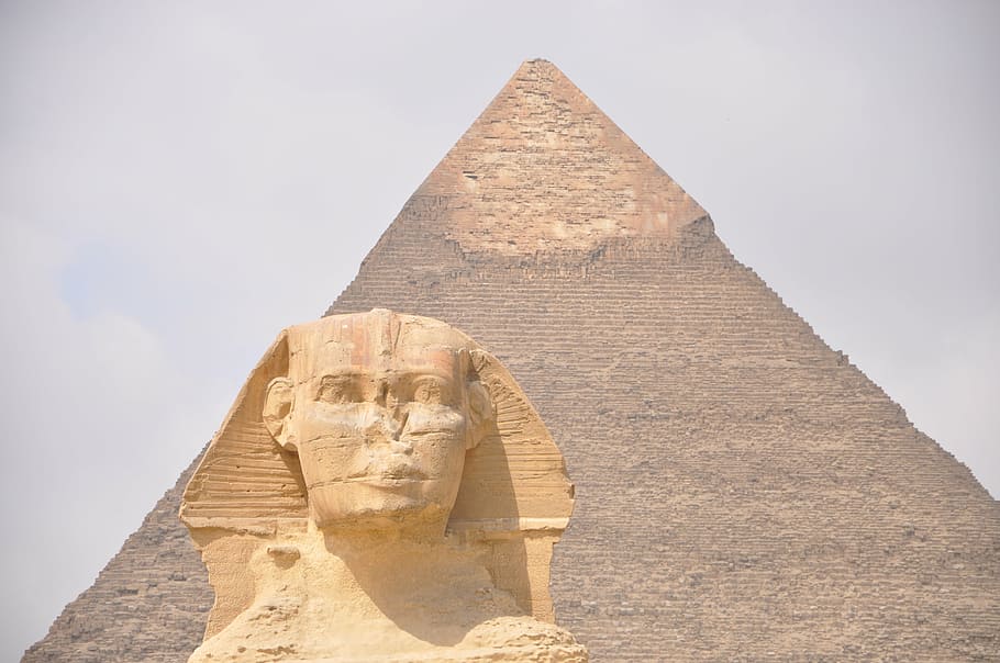 Egypt, sphinx, pyramid, cairo, giving, monument, ancient, triangle shape HD wallpaper