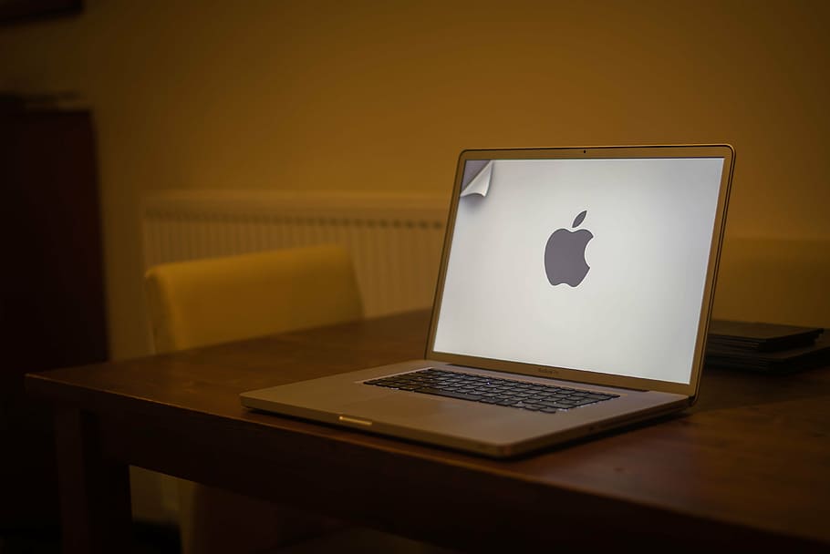 opened MacBook on table, laptop, computer, apple, desk, workplace HD wallpaper