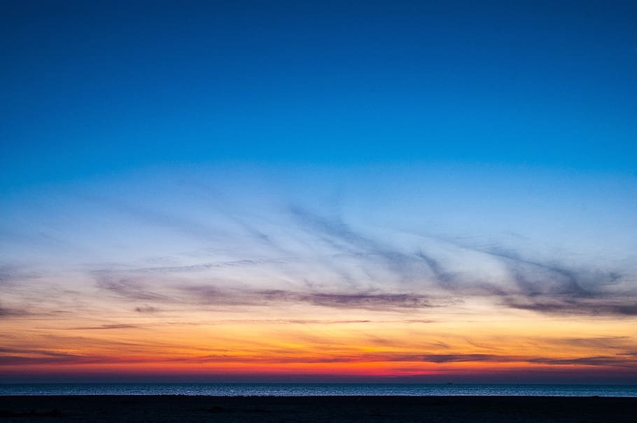 panoramic photo of sea, sunset, evening, lake, coast, spring HD wallpaper